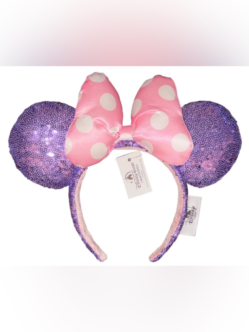 Disney Pink Polka Dot Bow with Purple Sequin Minnie Ears Headband